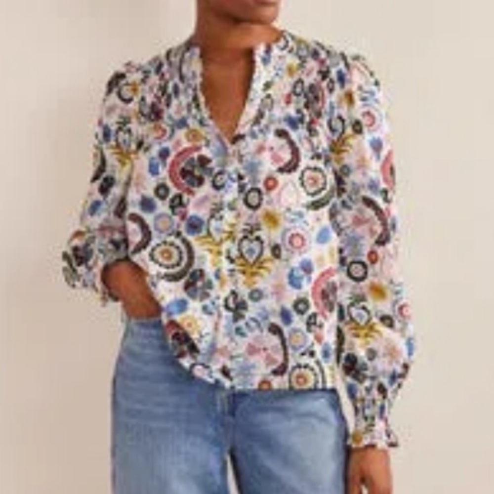 Boden Smocked Yoke Cotton Blouse Size 6 - Picture 2 of 9